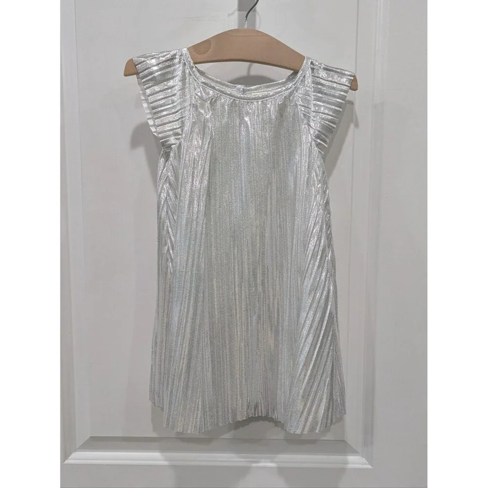 Oshkosh Kids Silver Shiny Swing Dress Flutter Sleeves Toddler Little Girl Size 2